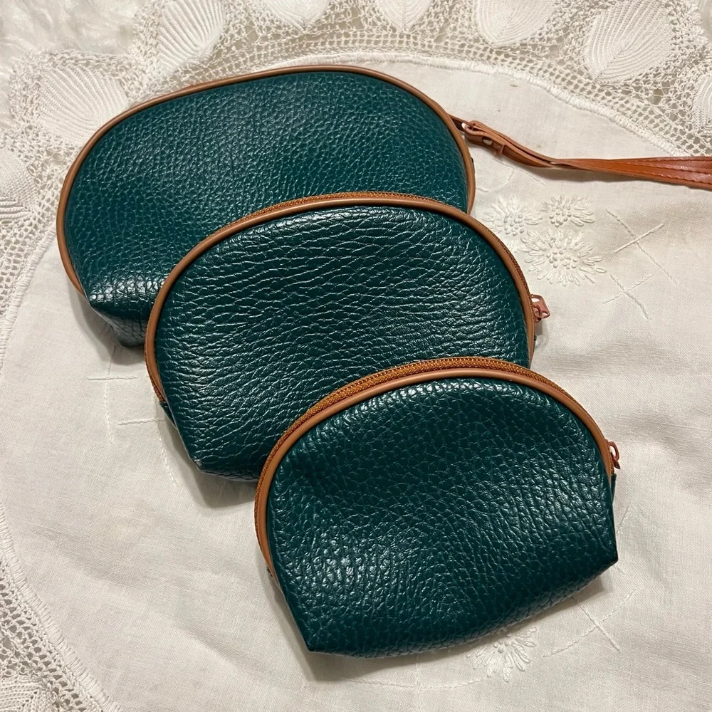 3 make up Cosmetic Bags Faux pebbled leather Zipper closure various sizes